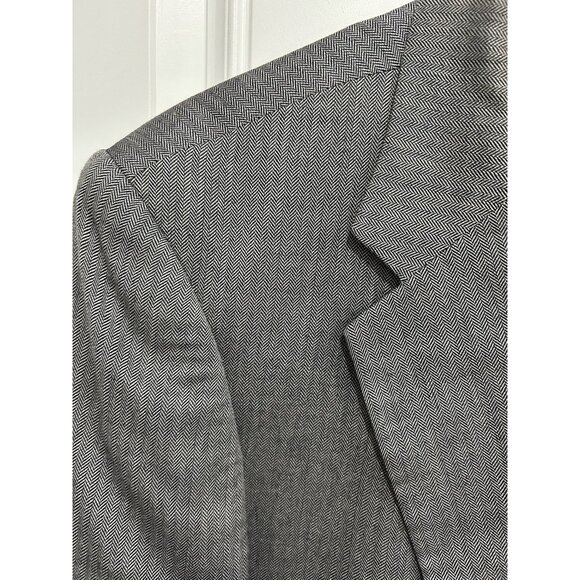 Alan Flusser Mens Gray Herringbone Blazer Jacket 44R Silk Worsted Wool Blend - Picture 4 of 11